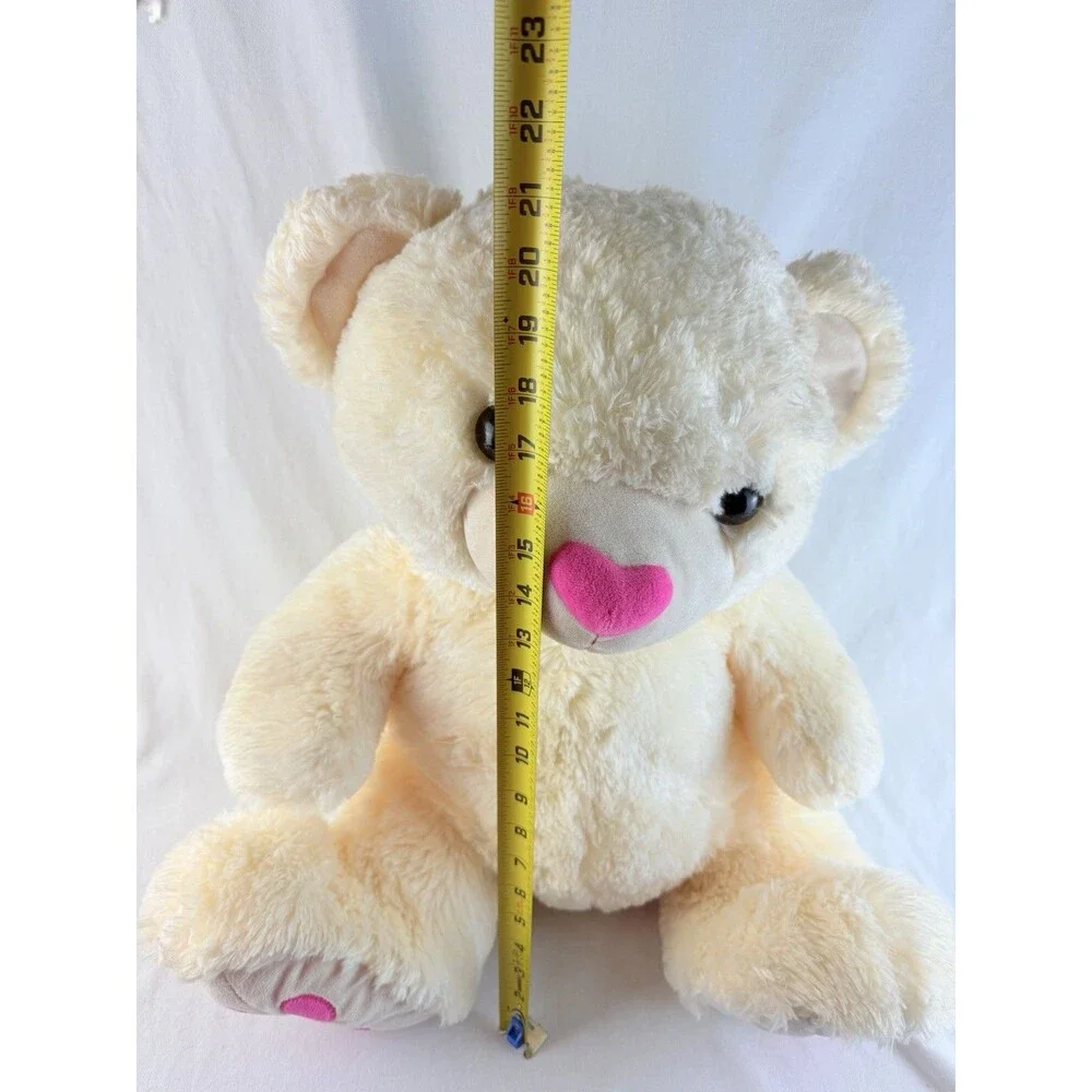 HugFun Teddy Bear Plush 21” Cream White Pink Heart Paws Soft Stuffed Animal